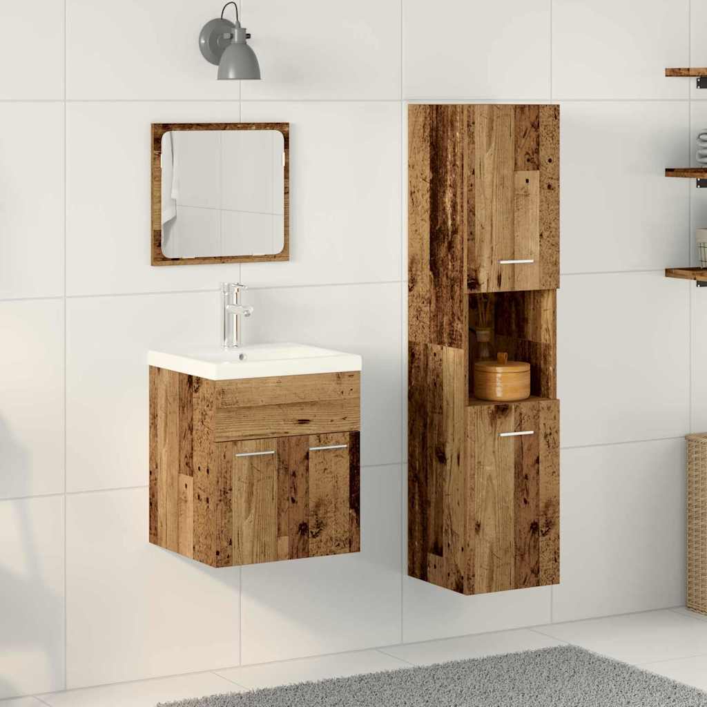 Set di mobili per il bagno con lo scaffale 4 pcs Legno vecchio | homemem39