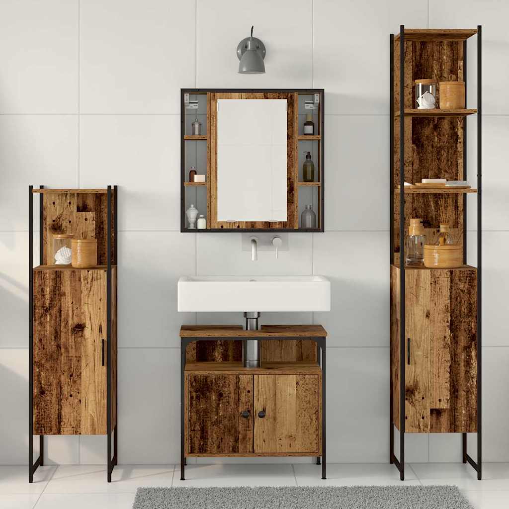 Set di mobili per il bagno 4 pcs Legno vecchio Legno, Metallo