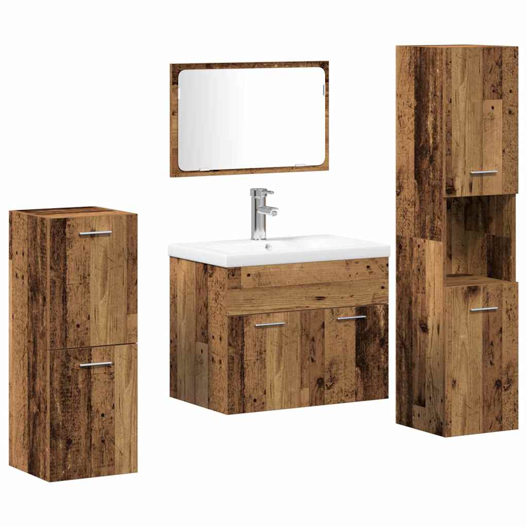 Set di mobili per il bagno con porta 4 pcs Legno vecchio