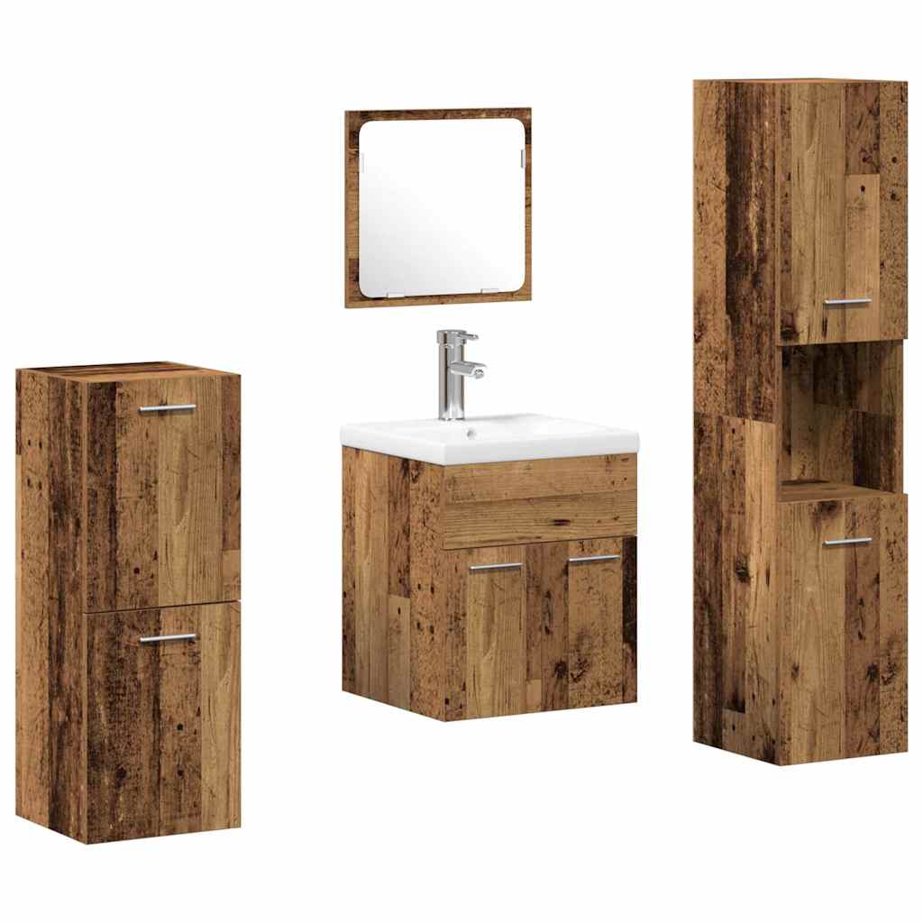Set di mobili per il bagno con porta 4 pcs Legno vecchio