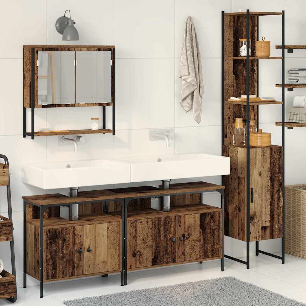 Set di mobili per il bagno con lo scaffale 4 pcs Legno vecchio | homemem39