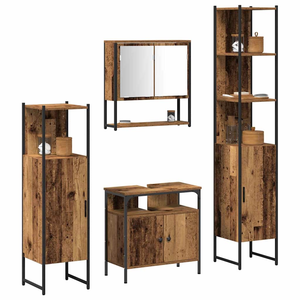 Set di mobili per il bagno con lo scaffale 4 pcs Legno vecchio | homemem39