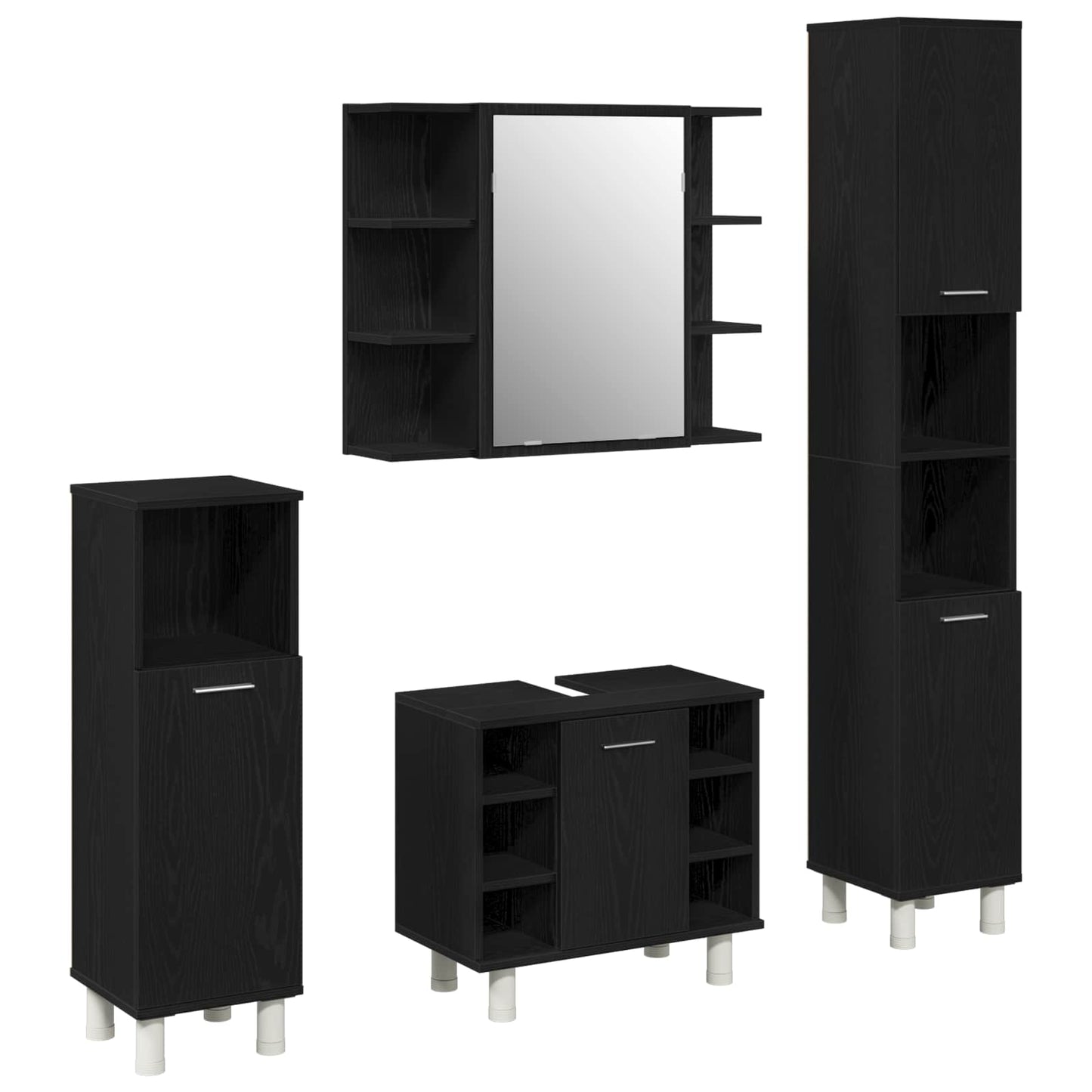 Set di mobili per il bagno 4 pcs Nero 30 x 30 x 179,5 cm | homemem39