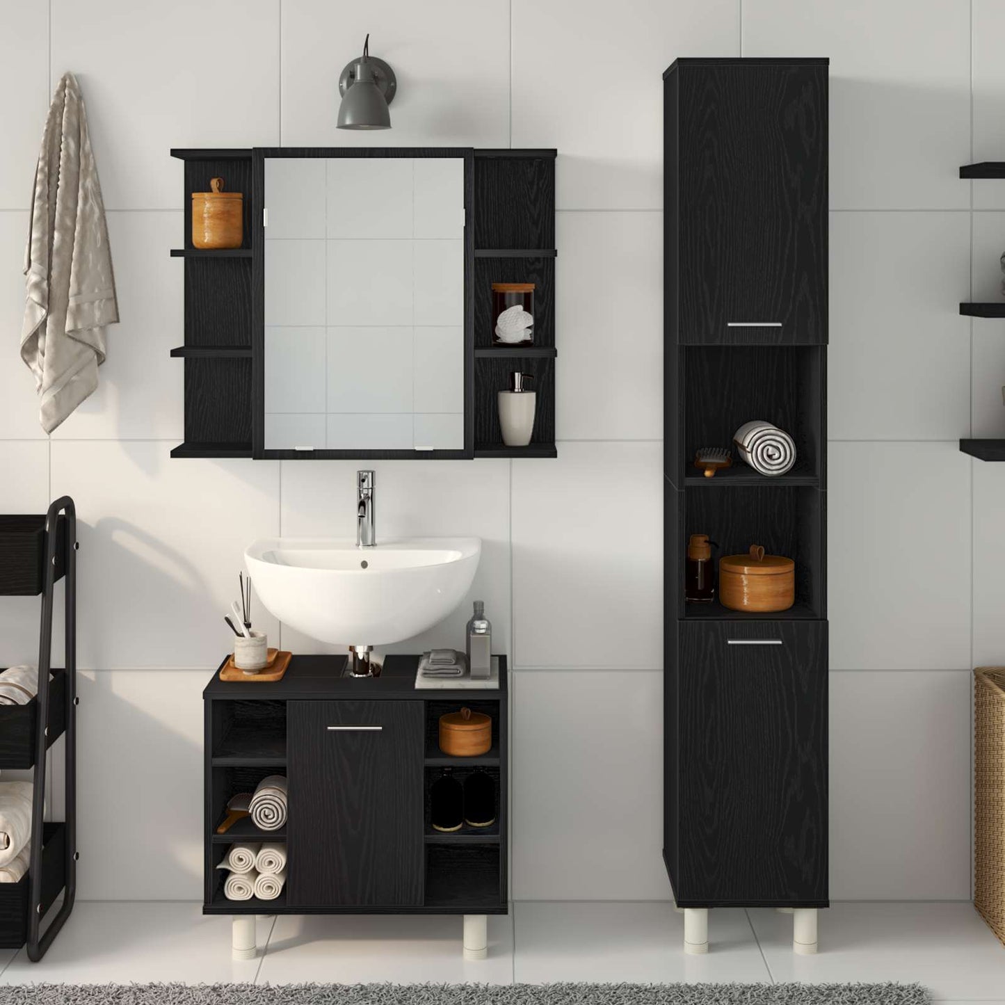 Set di mobili per il bagno 3 pcs Nero 30 x 30 x 179,5 cm | homemem39