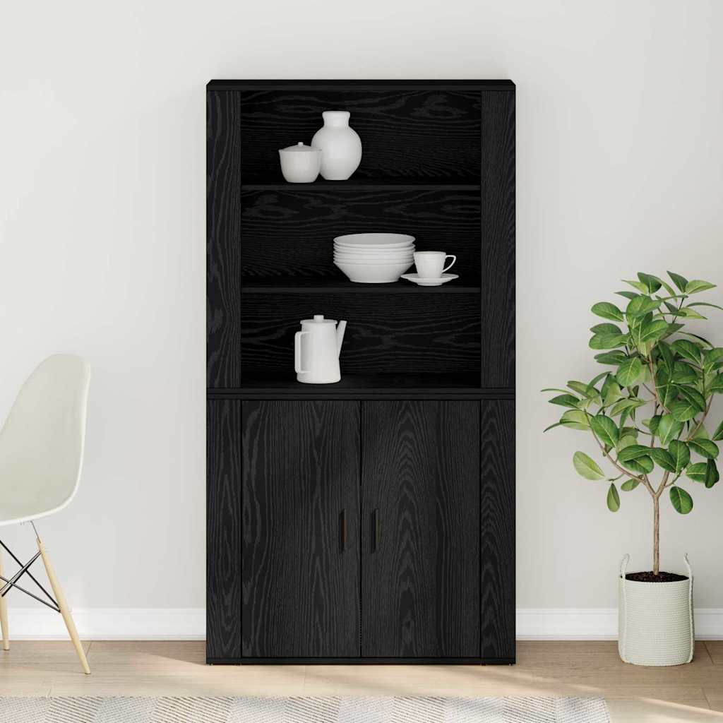 Credenza Rovere Nero 80 x 33 x 150 cm Legno multistrato | homemem39