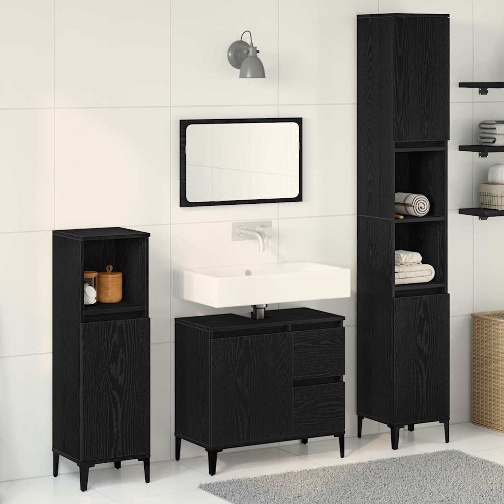 Set di mobili per il bagno Montaggio a parete 3 pcs Rovere Nero | homemem39
