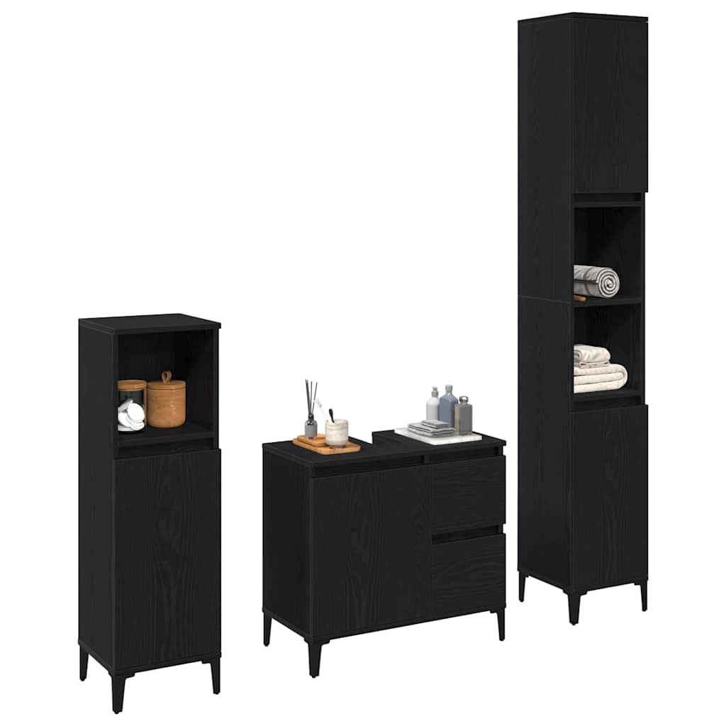 Set di mobili per il bagno Montaggio a parete 3 pcs Rovere Nero | homemem39