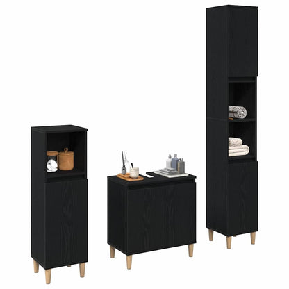 Set di mobili per il bagno Montaggio a parete 3 pcs Rovere Nero | homemem39