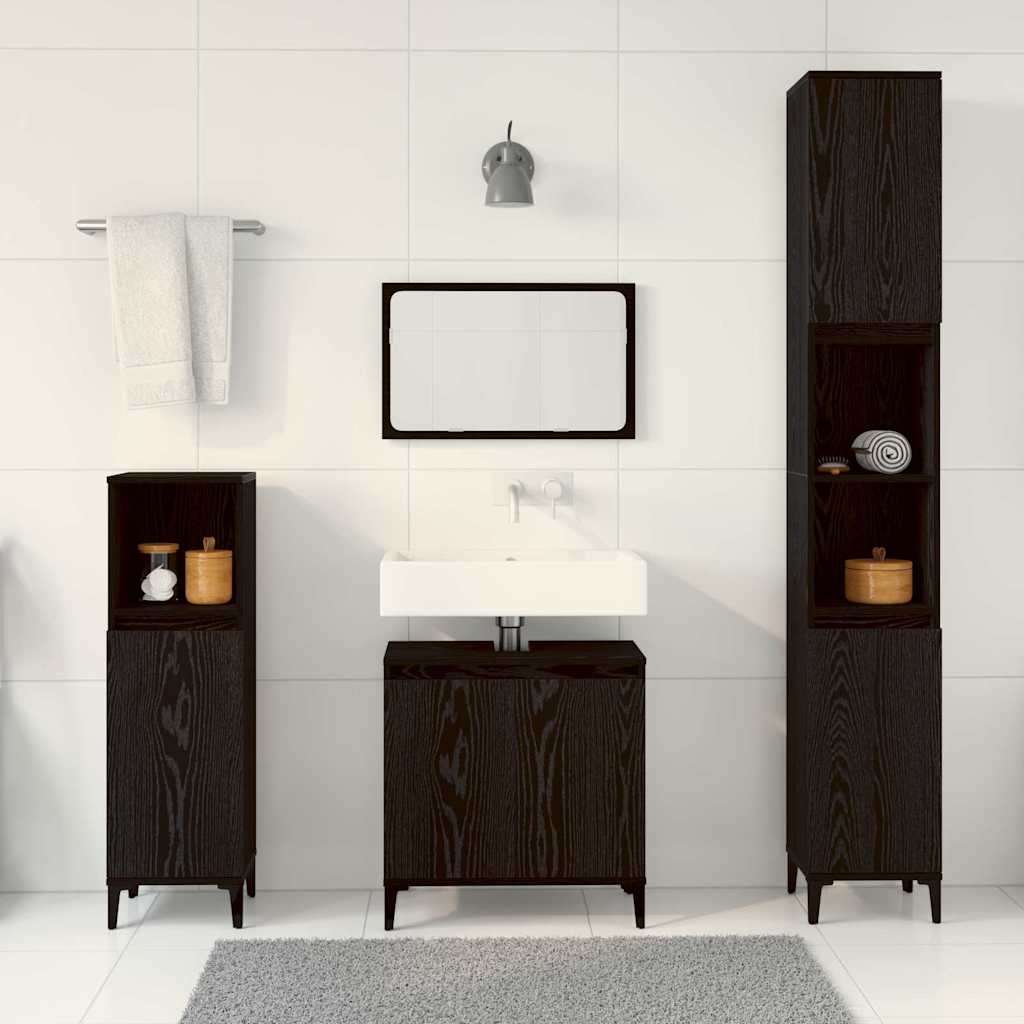 Set di mobili per il bagno Montaggio a parete 3 pcs Rovere Nero | homemem39