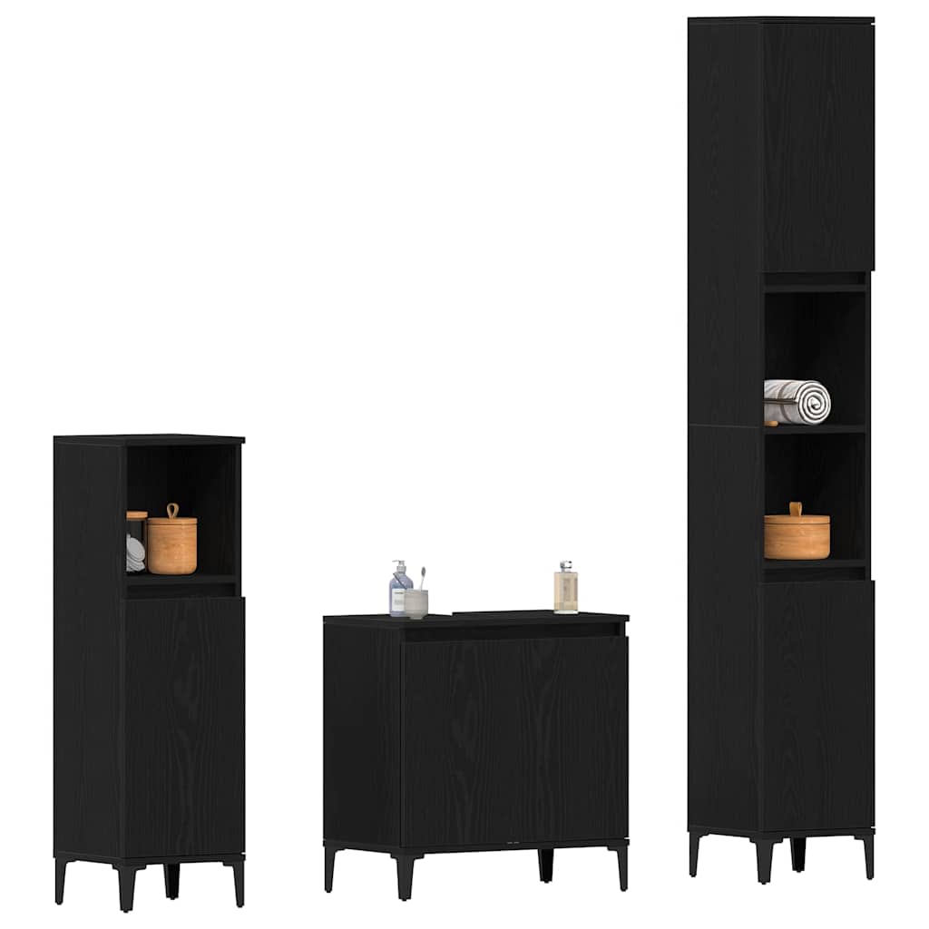 Set di mobili per il bagno Montaggio a parete 3 pcs Rovere Nero | homemem39