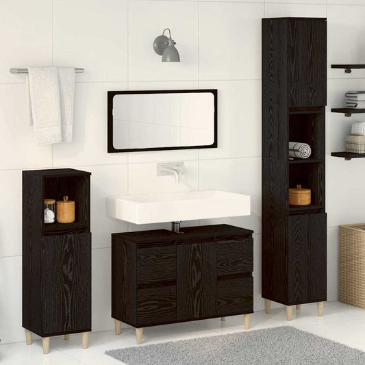Set di mobili per il bagno Montaggio a parete 3 pcs Rovere Nero | homemem39