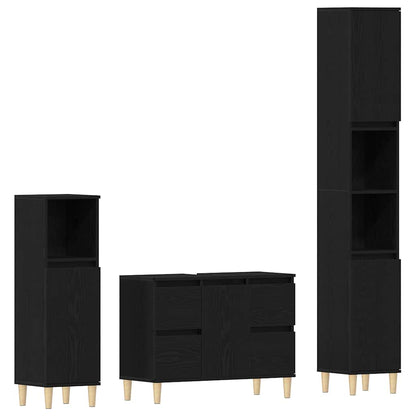 Set di mobili per il bagno Montaggio a parete 3 pcs Rovere Nero | homemem39