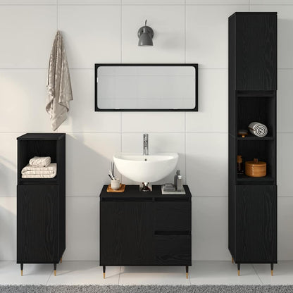 Set di mobili per il bagno 3 pz Rovere Nero 30 x 30 x 190 cm | homemem39