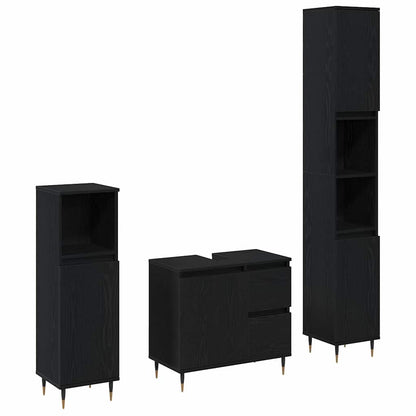 Set di mobili per il bagno 3 pz Rovere Nero 30 x 30 x 190 cm | homemem39
