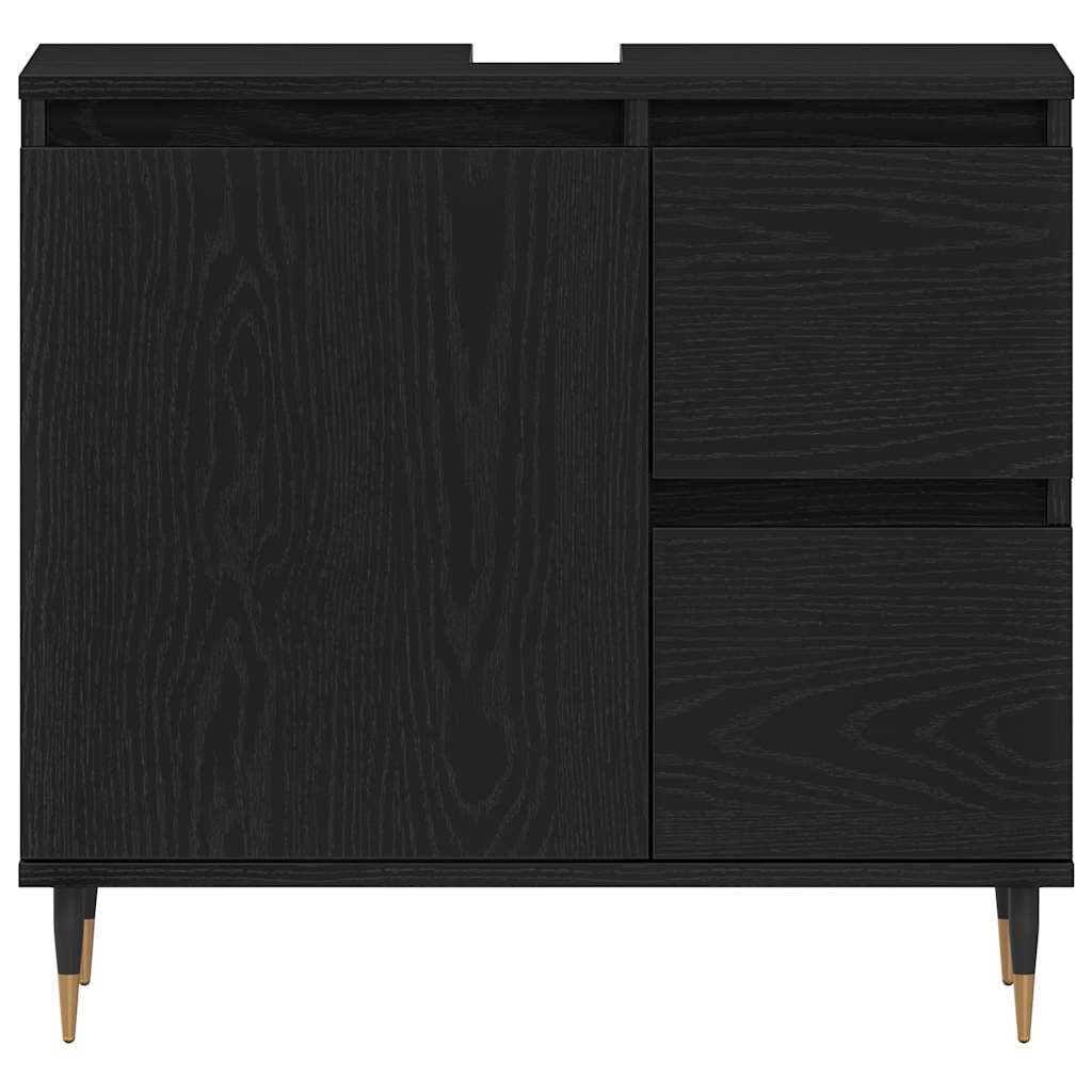 Set di mobili per il bagno 3 pz Rovere Nero 30 x 30 x 190 cm | homemem39