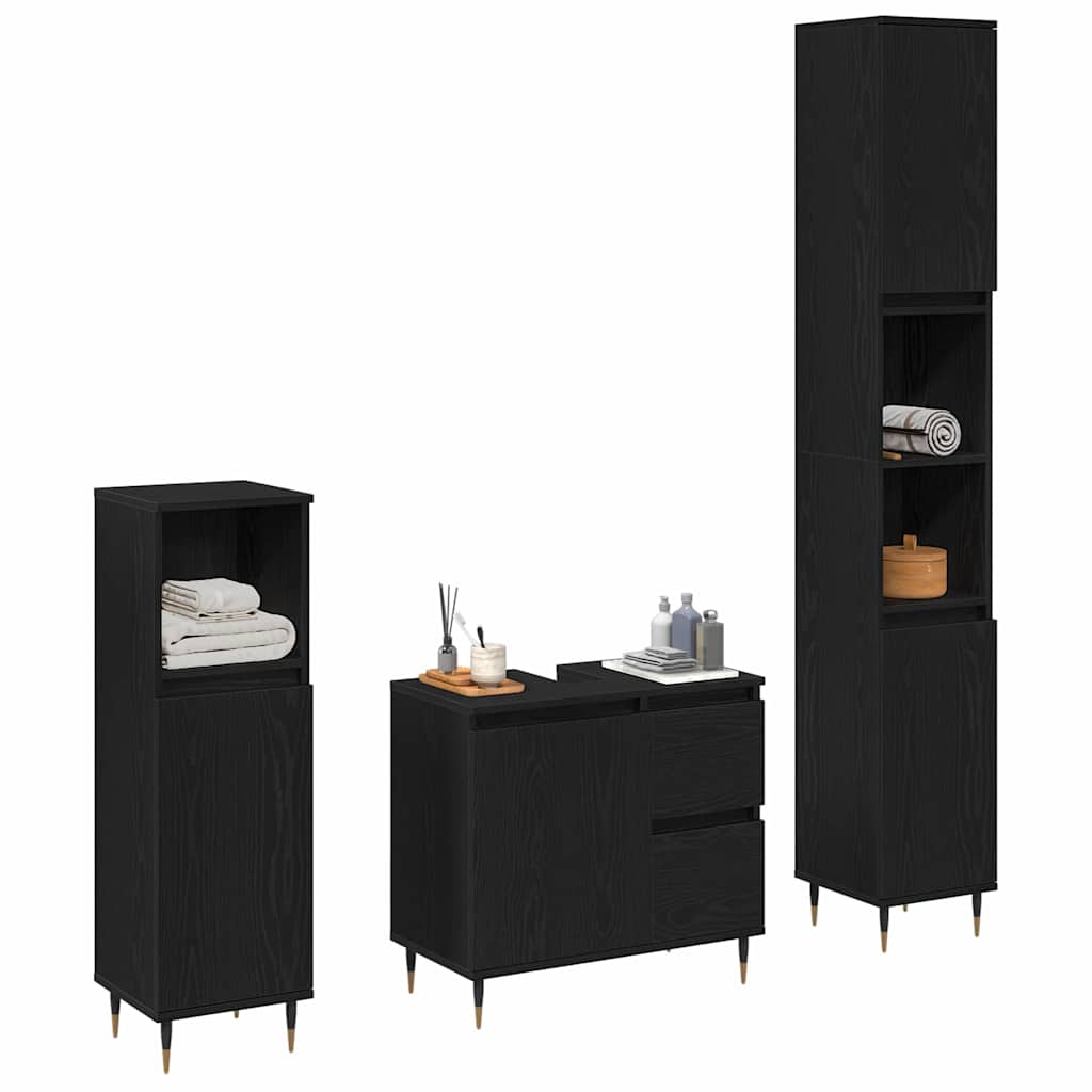 Set di mobili per il bagno 3 pz Rovere Nero 30 x 30 x 190 cm | homemem39
