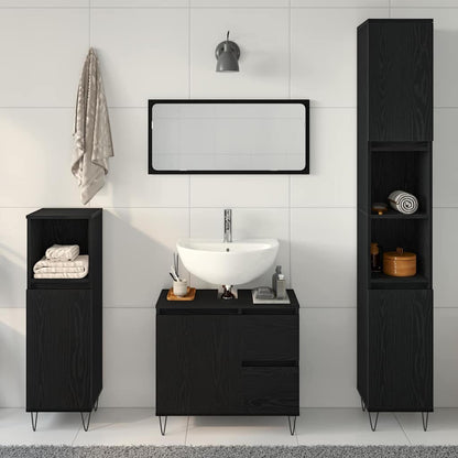 Set di mobili per il bagno 3 pcs Rovere Nero 30 x 30 x 190 cm | homemem39