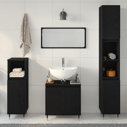 Set di mobili per il bagno 3 pcs Rovere Nero 30 x 30 x 190 cm | homemem39