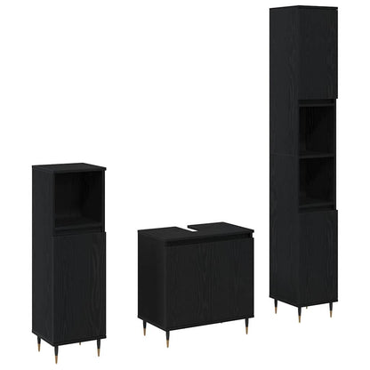 Set di mobili per il bagno 3 pcs Rovere Nero 30 x 30 x 190 cm | homemem39