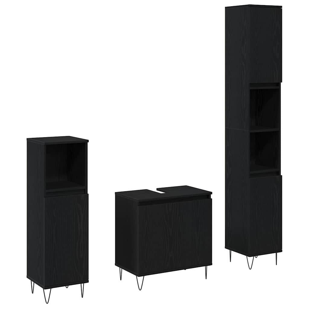 Set di mobili per il bagno 3 pcs Rovere Nero 30 x 30 x 190 cm | homemem39