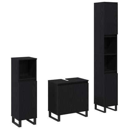 Set di mobili per il bagno Montaggio a parete 3 pcs Rovere Nero | homemem39