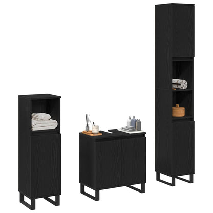Set di mobili per il bagno Montaggio a parete 3 pcs Rovere Nero | homemem39