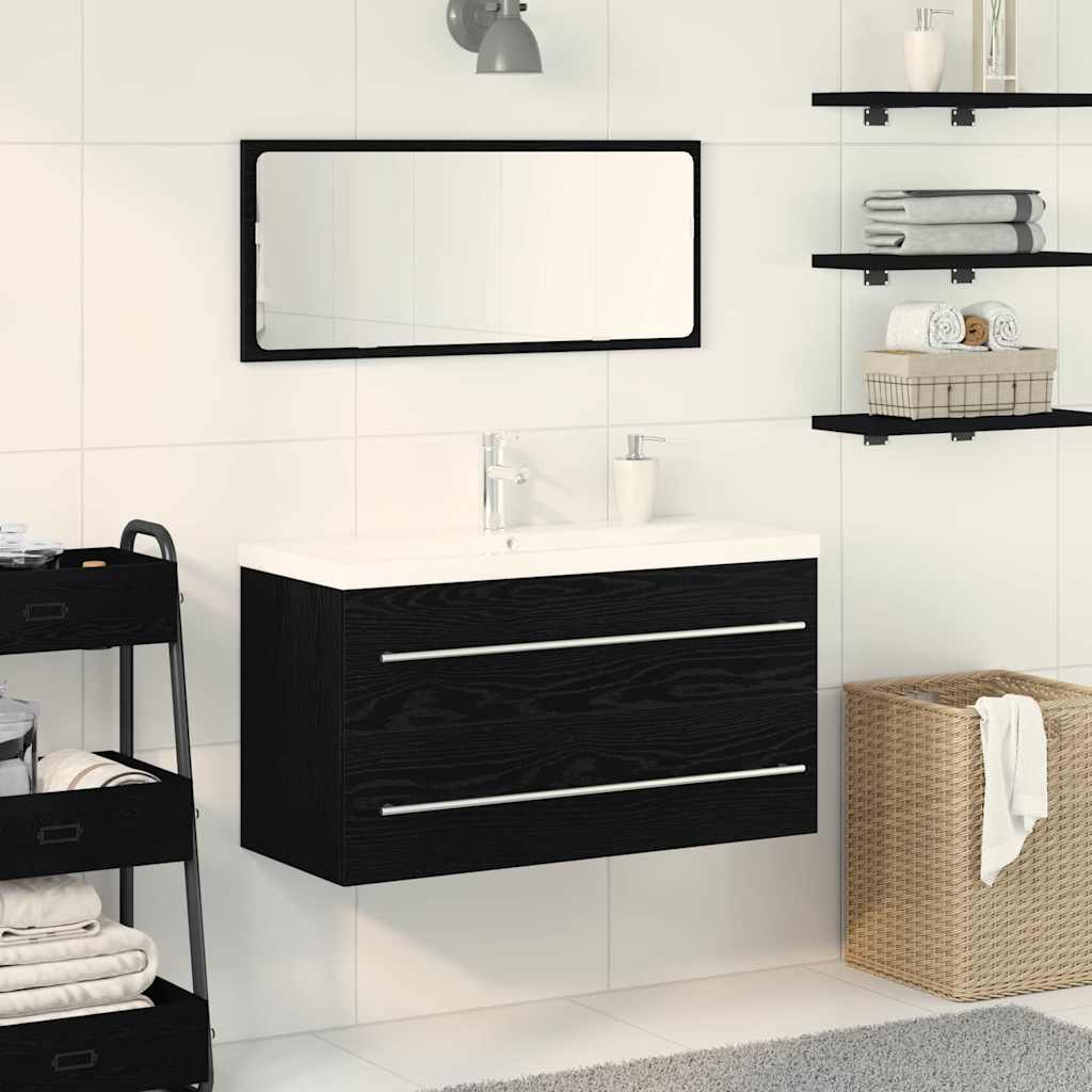 Armadio per Lavabo da Bagno con cassetto 3 pcs Rovere Nero | homemem39