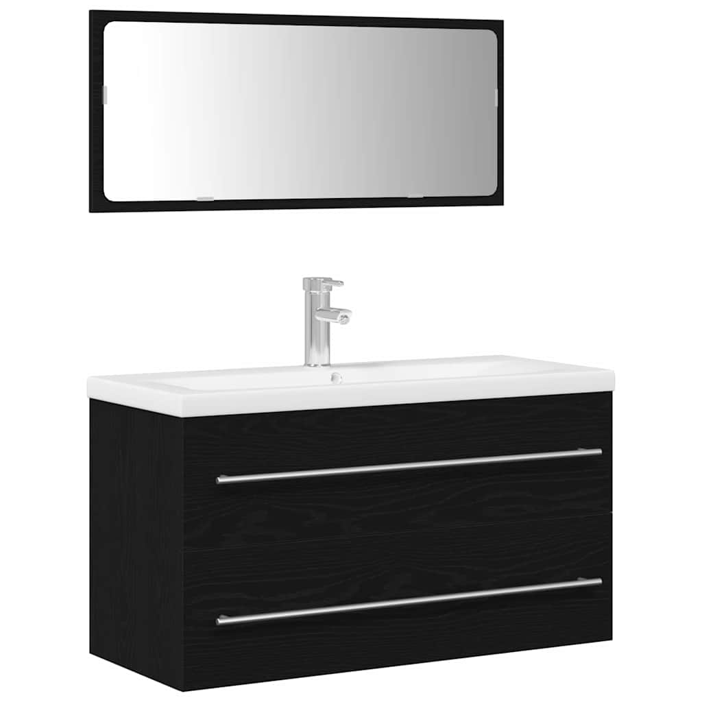 Armadio per Lavabo da Bagno con cassetto 3 pcs Rovere Nero | homemem39