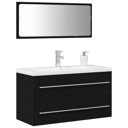 Armadio per Lavabo da Bagno con cassetto 3 pcs Rovere Nero | homemem39