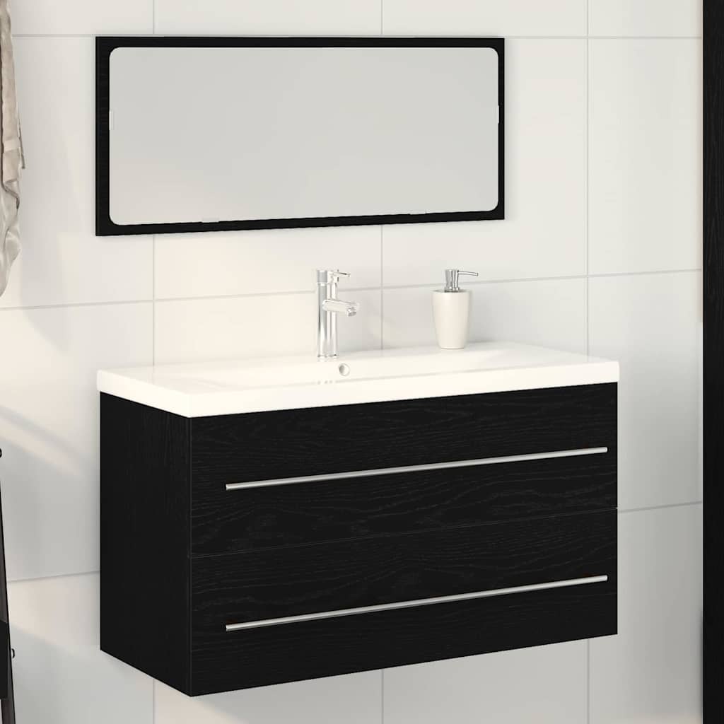 Armadio per Lavabo da Bagno con cassetto 3 pcs Rovere Nero | homemem39