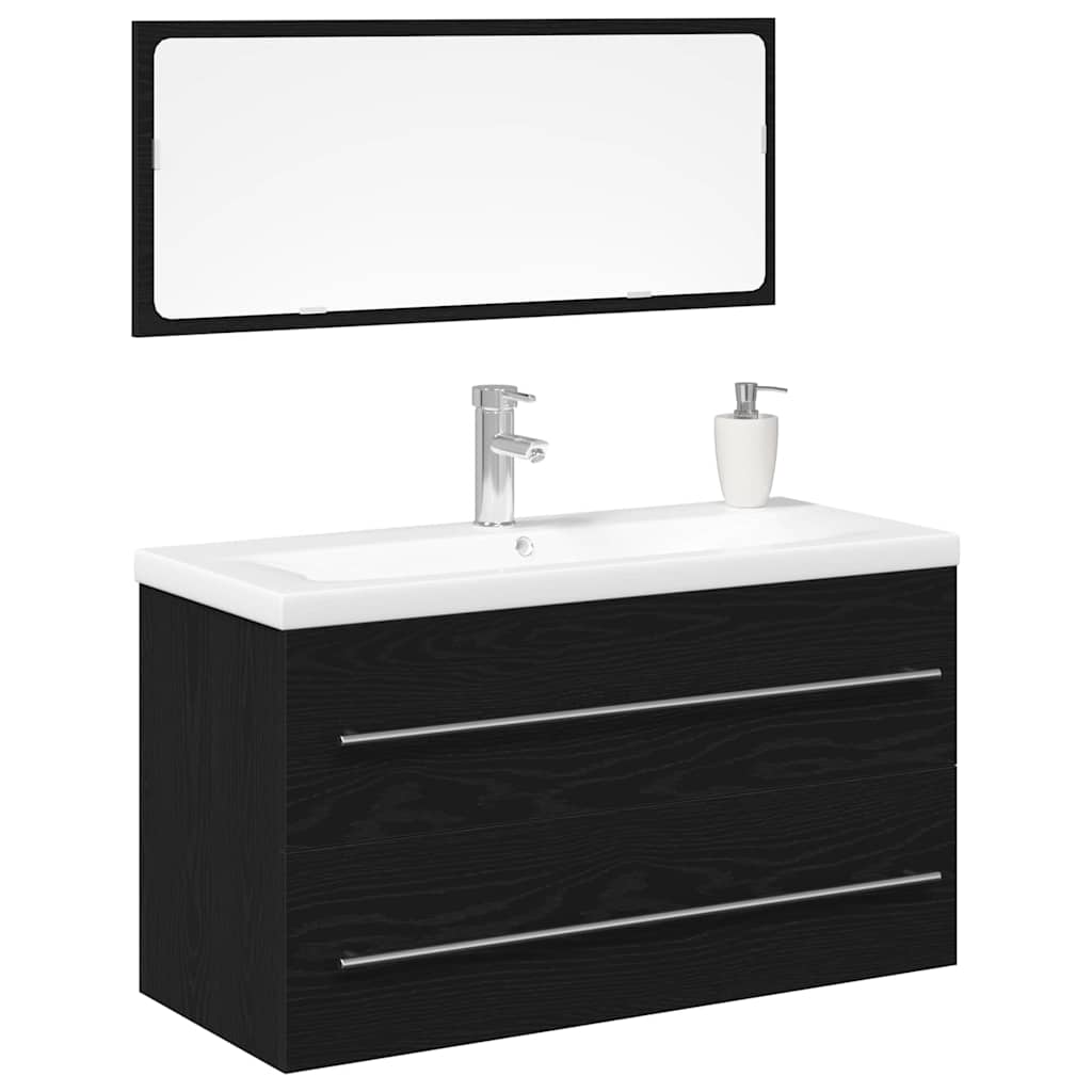 Armadio per Lavabo da Bagno con cassetto 3 pcs Rovere Nero | homemem39