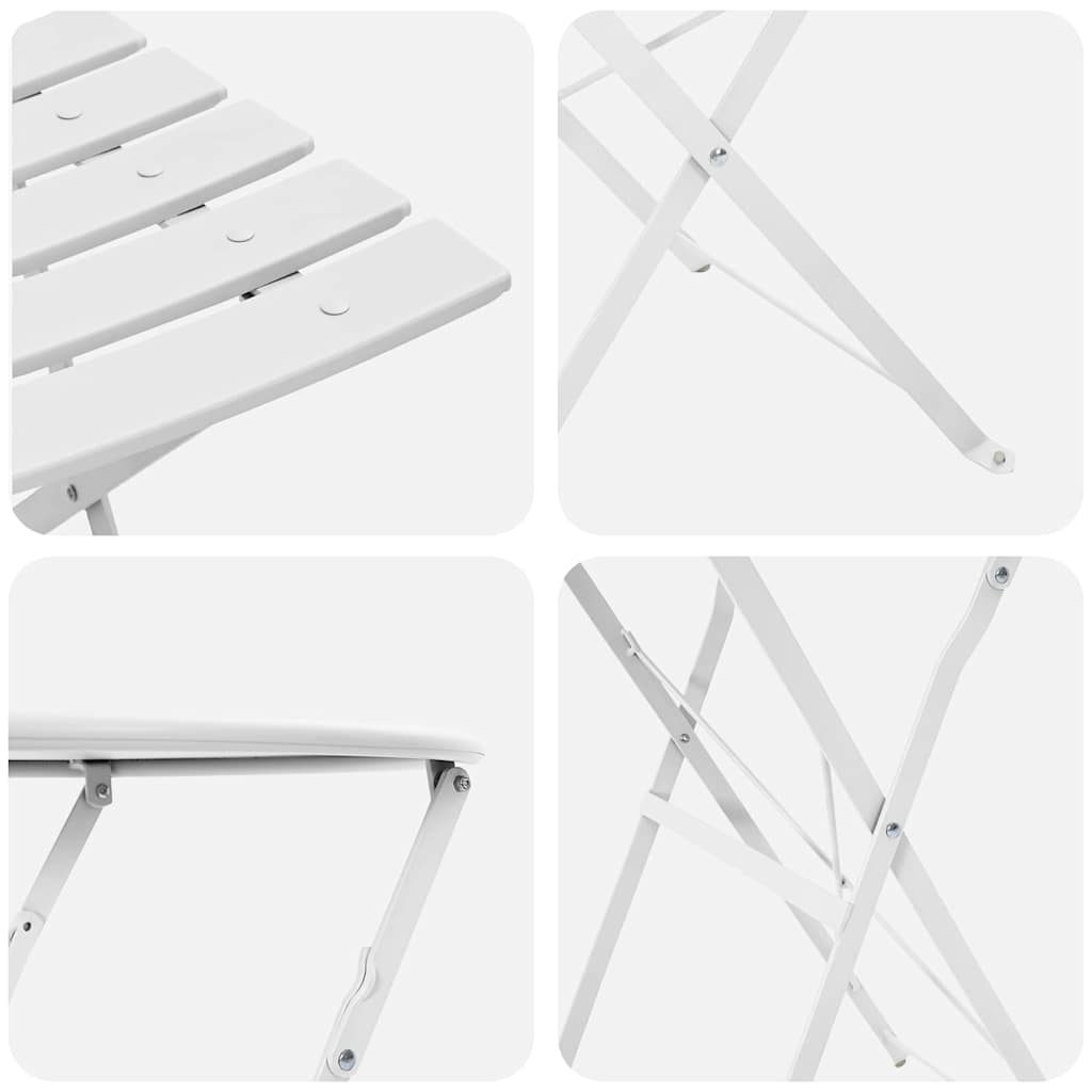 Set Bistro Pieghevole 3 pcs Bianco Acciaio - homemem39