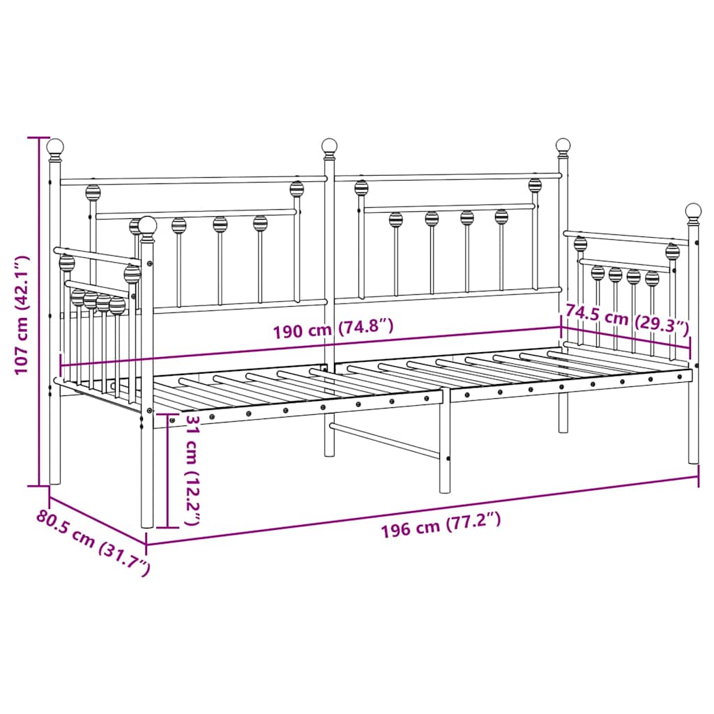 Struttura per letto di giorno Bianco 75 x 190 cm Acciaio | homemem39