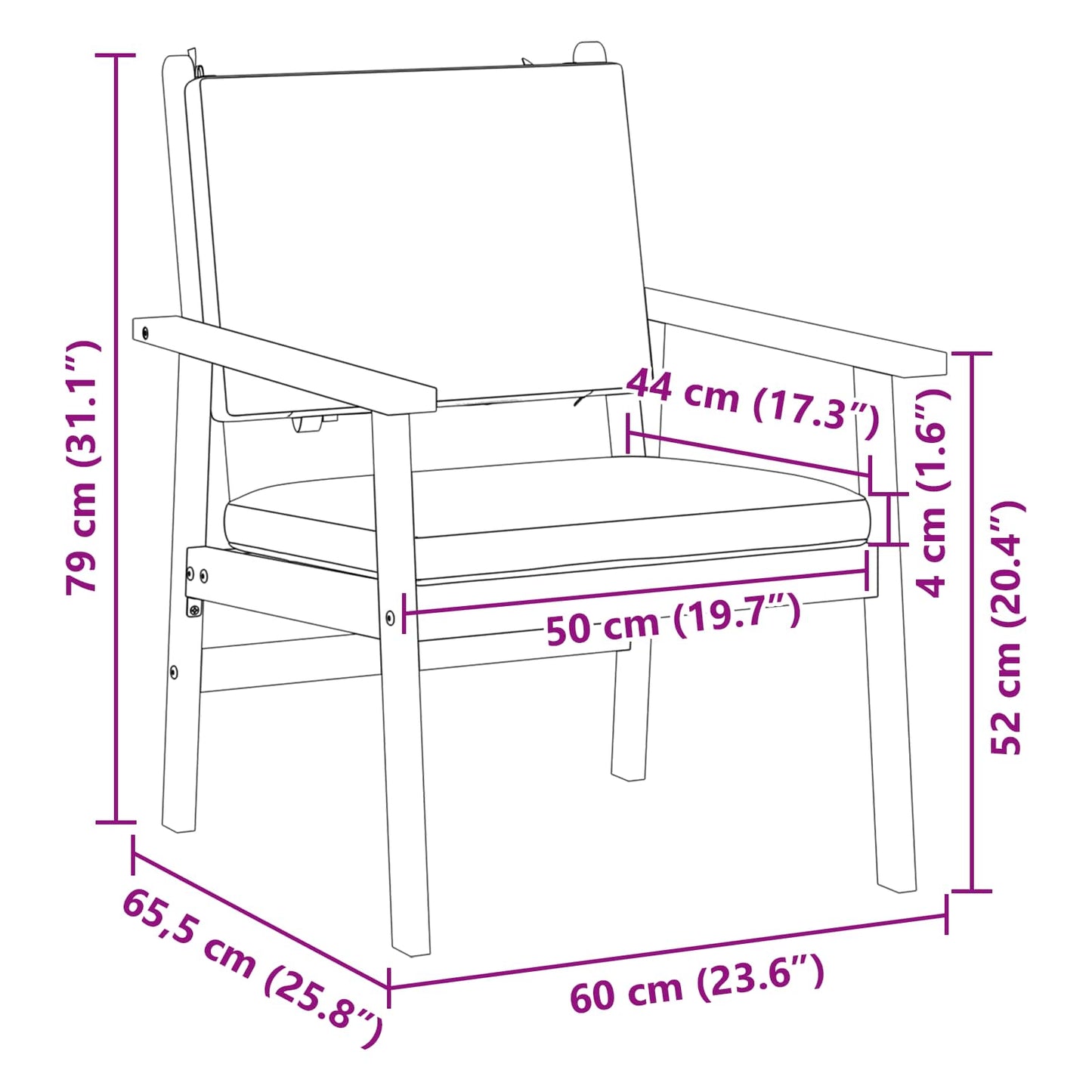Sedia da Giardino 2 pcs Bianco Crema Legno di Acacia Massello