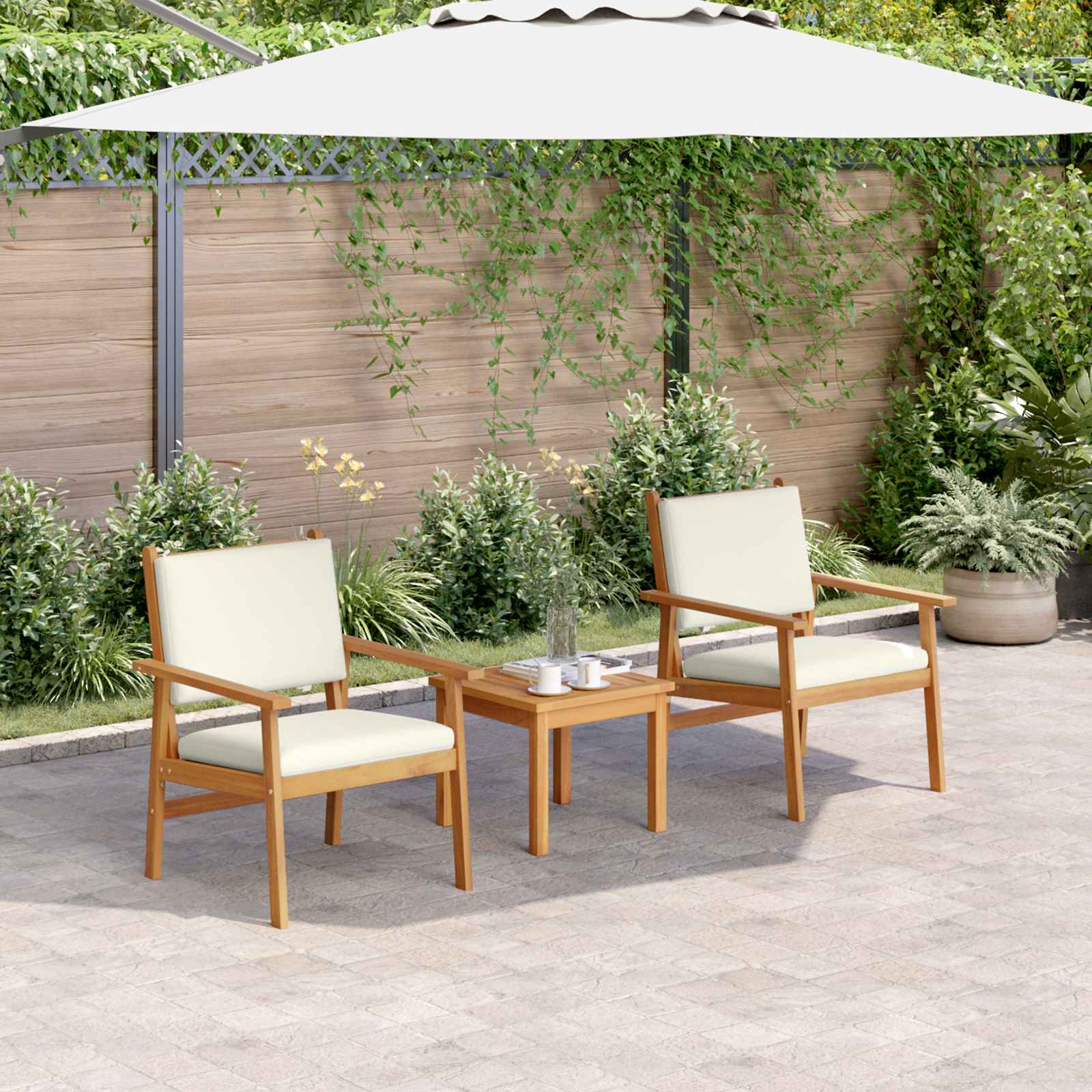 Set Divano da Giardino 3 pcs Bianco Crema | homemem39