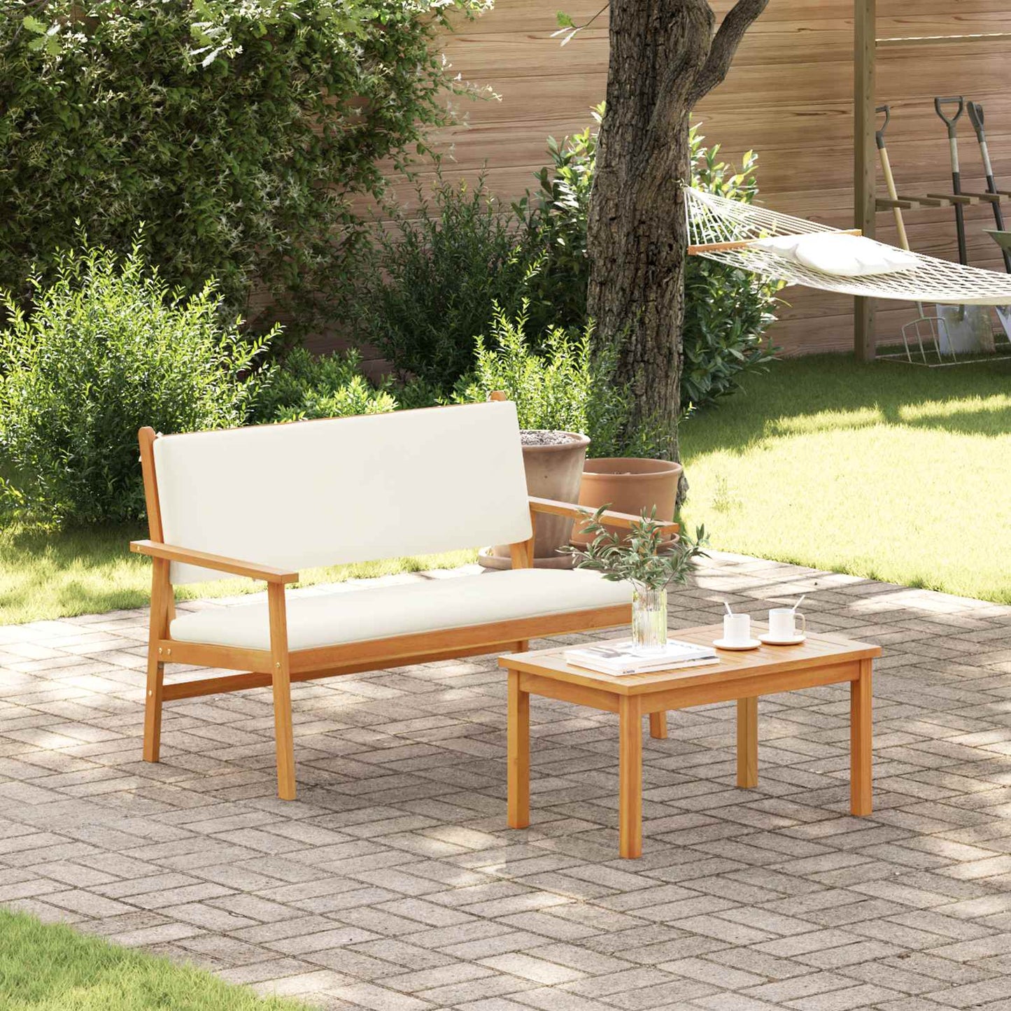 Set Divano da Giardino con cuscino 2 pcs Bianco Crema