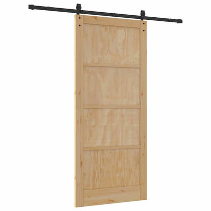 Porta scorrevole Naturale e Nero 93 x 211 cm Pino massello