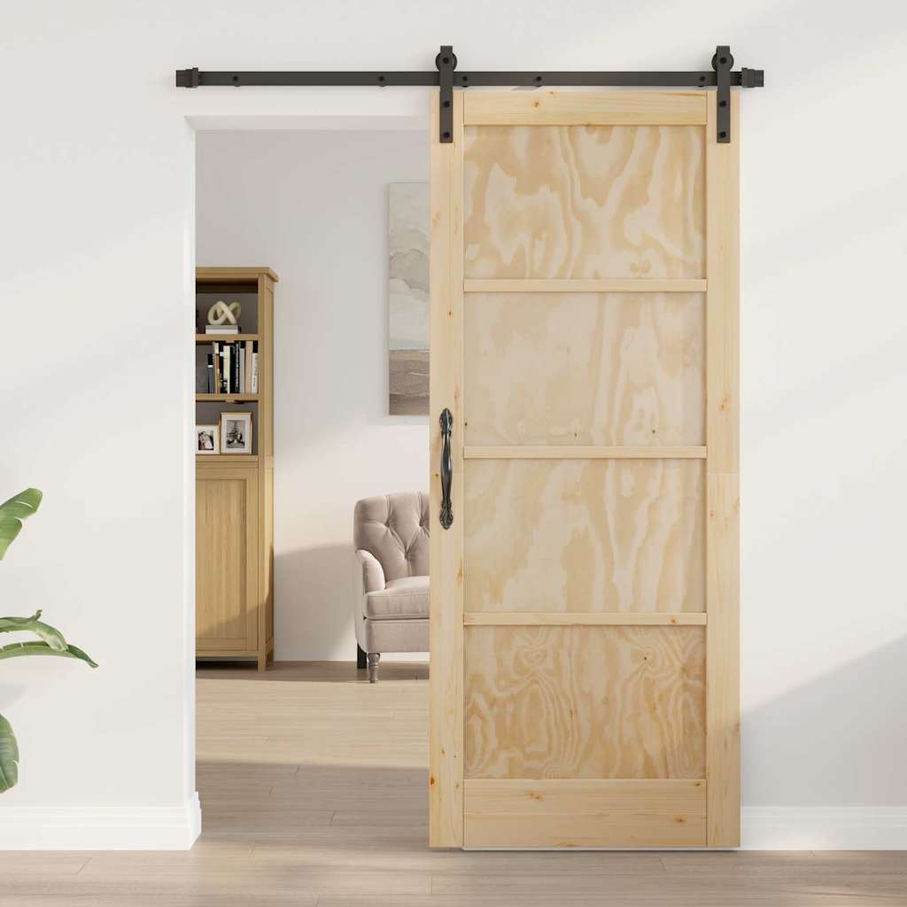 Porta scorrevole Naturale e nero 83 x 202 cm