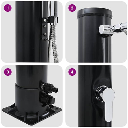 Doccia Solare da Esterno Nero 217 cm PVC e alluminio