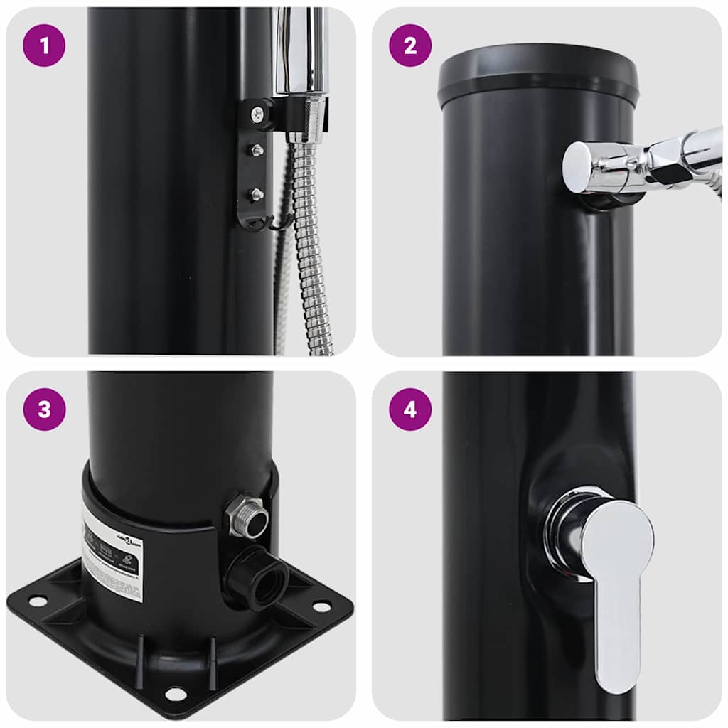 Doccia Solare da Esterno Nero 217 cm PVC e alluminio