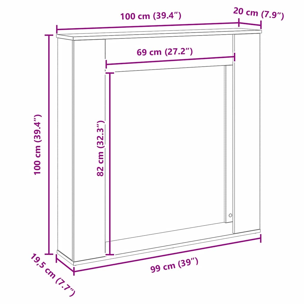 Cornice per Camino Rovere Nero 100x20x100 cm in Truciolato