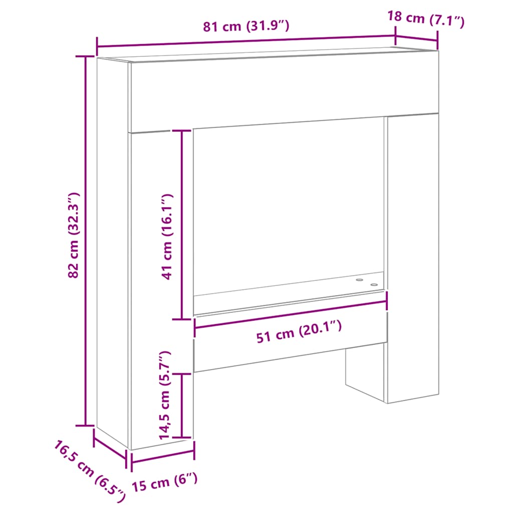 Cornice per Camino Rovere Nero 81x18x82 cm in Truciolato