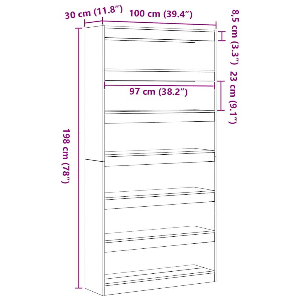 Armadio per Libri 6 livelli 100 x 30 x 198 cm Legno di Rifiuto | homemem39