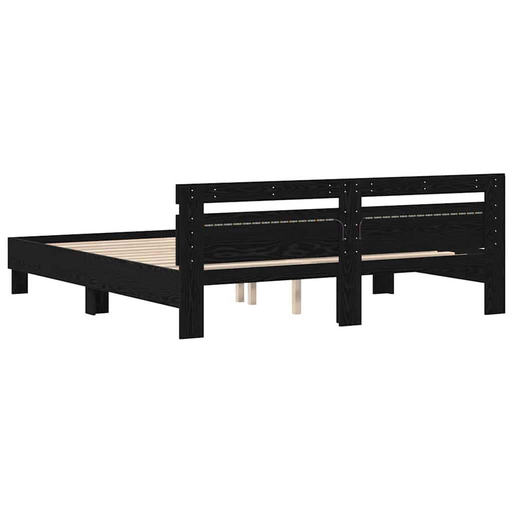 Struttura del letto Rovere Nero 200 x 200 cm Legno multistrato | homemem39