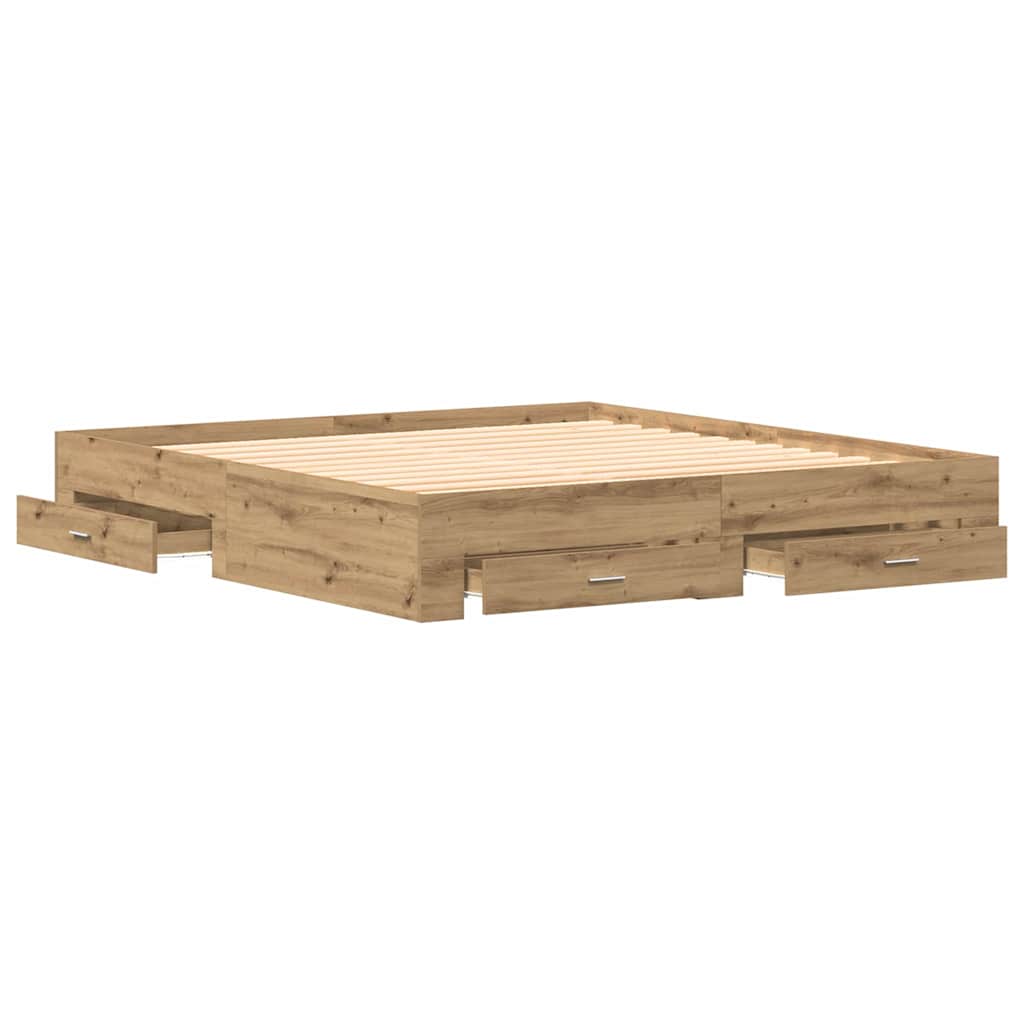 Telaio del letto con cassetti rovere artigianale 180 x 200 cm