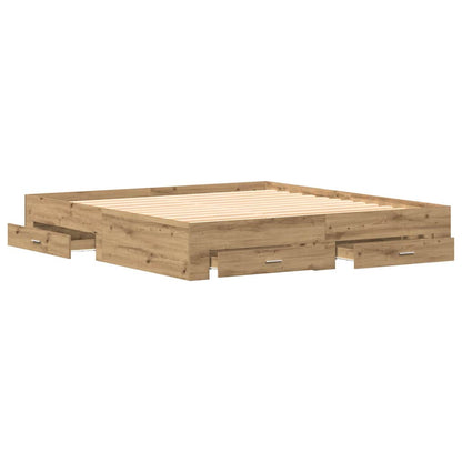 Telaio del letto con cassetti rovere artigianale 180 x 200 cm