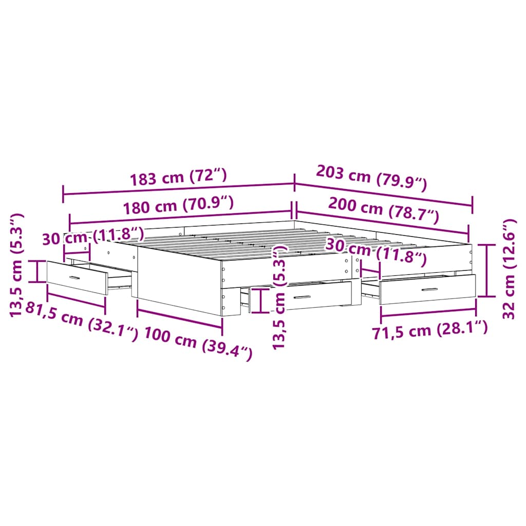 Struttura del letto Rovere artigianale 180 x 200 cm