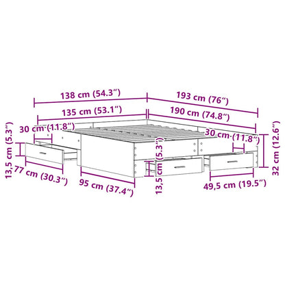 Struttura del letto Rovere artigianale 135 x 190 cm
