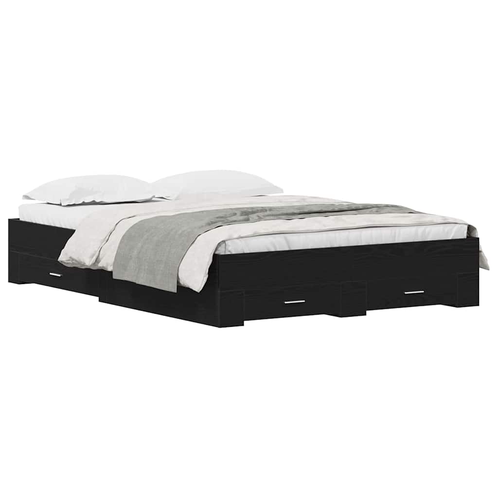 Telaio del letto con cassetti Rovere nero 135 x 190 cm