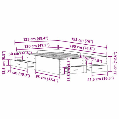 Struttura del letto Rovere artigianale 120 x 190 cm